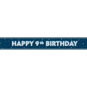 Navy Blue and Silver 9th Birthday Prism Foil Banner 9 ft