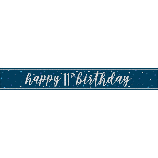 Navy Blue and Silver 11th Birthday Prism Foil Banner 9 ft