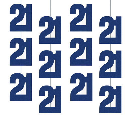 Navy Blue 21st Birthday Hanging String Decorations 6 Pack