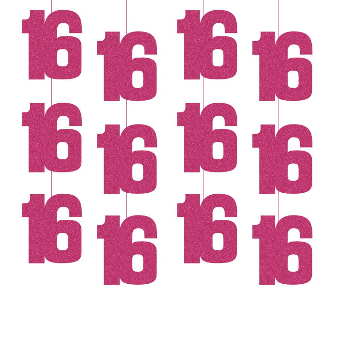 Pink 16th Birthday Hanging String Decorations 6 Pack | Party Save Smile