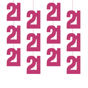Pink 21st Birthday Hanging String Decorations 6 Pack