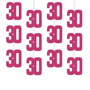 Pink 30th Birthday Hanging String Decorations 6 Pack