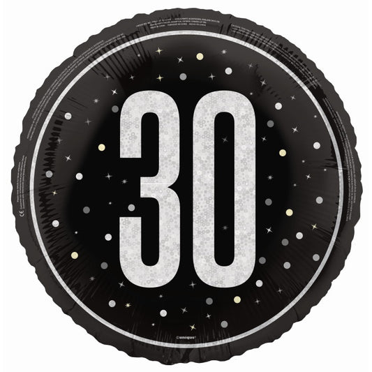 Black and Silver 30th Birthday Foil Balloon Prismatic