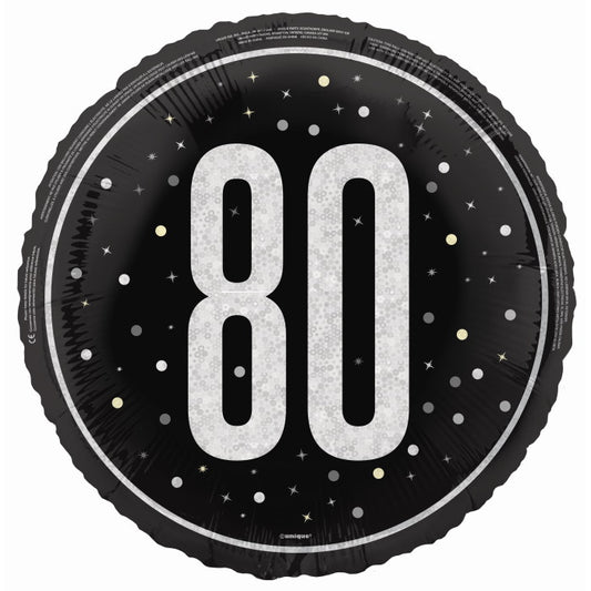 Black and Silver 80th Birthday Foil Balloon Prismatic | Party Save Smile