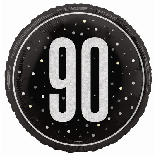 Black and Silver 90th Birthday Foil Balloon Prismatic | Party Save Smile