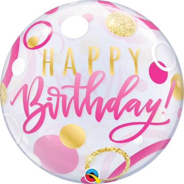 Pink & Gold Happy Birthday Bubble Balloons 22 Inch | Party Save Smile