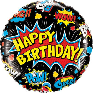 Black Superhero Happy Birthday Foil Balloon 18 Inch