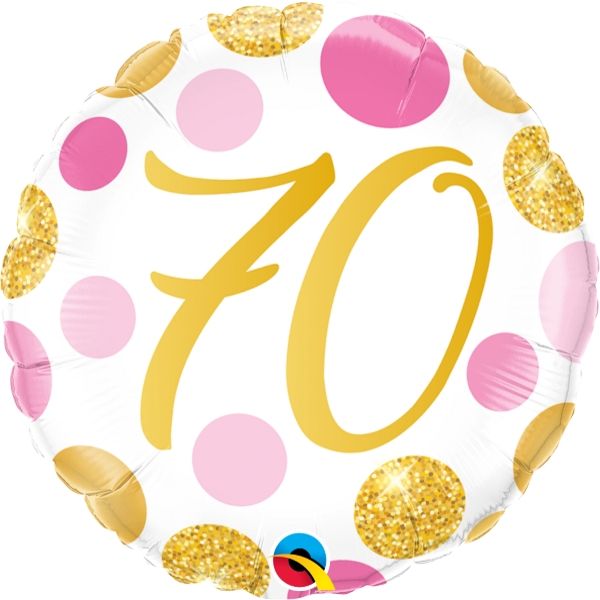 Foil 70 Birthday Balloons - Pink and Gold Dot | Party Save Smile