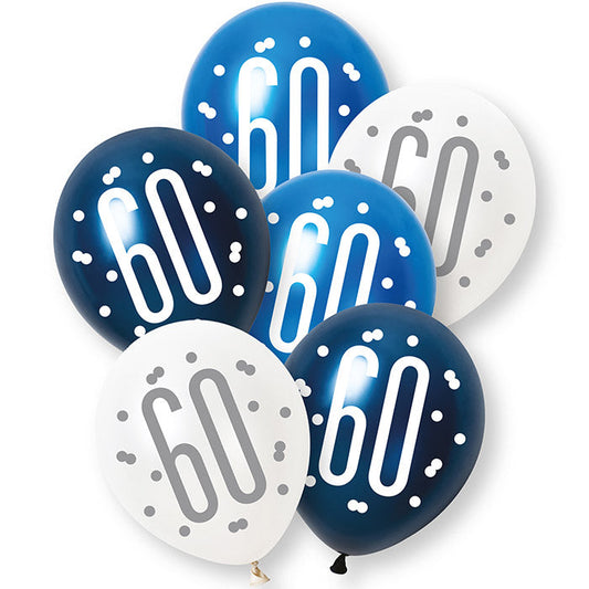 Blue and White 60th Birthday Latex Balloons 6 Pack | Party Save Smile