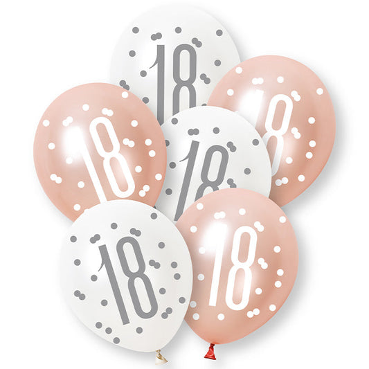 Rose Gold and White 18th Birthday Latex Balloons 6 Pack | Party Save Smile