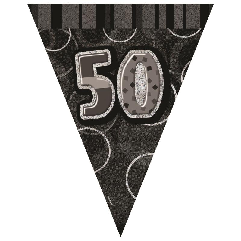 Black Glitz 50th Birthday 9ft Flag Banner Bunting | Party Save Smile