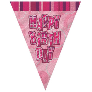 Pink & Silver Birthday Bunting 2.7 Metres