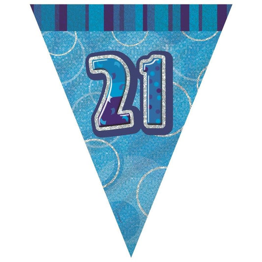 Blue Glitz 21st Birthday 9ft Flag Banner | Bunting