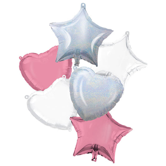 Mixed Pink Iridescent and White Balloon Bunch