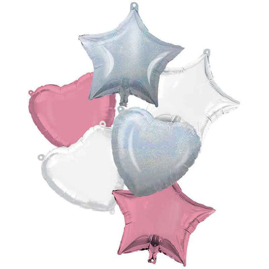 Mixed Pink Iridescent and White Balloon Bunch | Party Save Smile