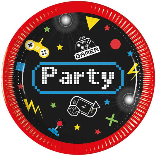 Black Gaming Party Plates Pack of 8