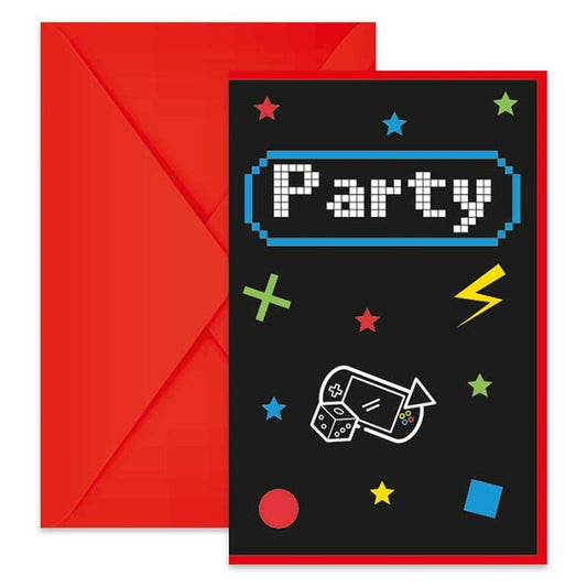 Black Gaming Party Invitations Pack of 6