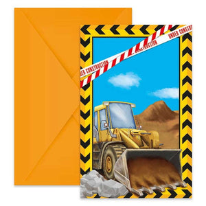 Construction Party Invitations Pack of 6