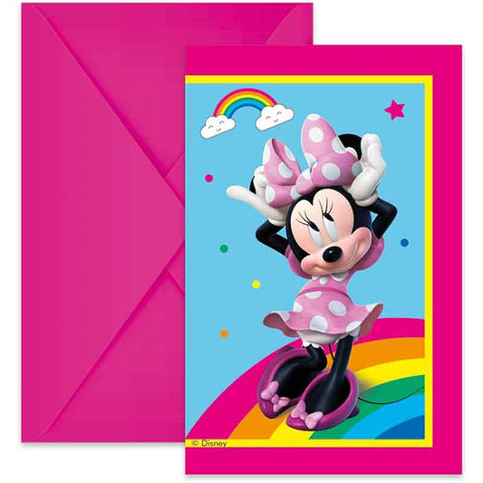 Minnie Mouse Birthday Invitations 6 Pack (Rainbow) | Party Save Smile