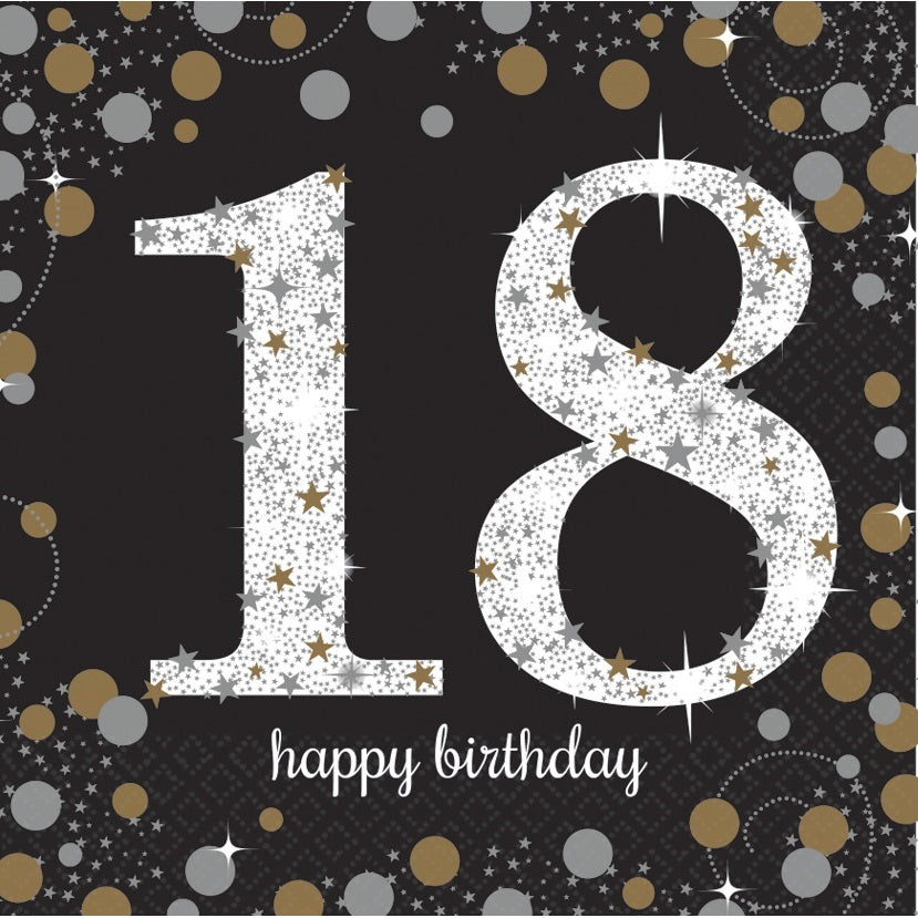 Gold Sparkling 18th Birthday Tableware Kit with Plates & Napkins - Party Save Smile
