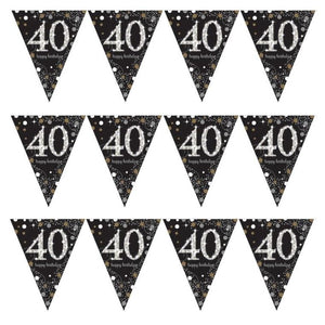 Gold Sparkle 40th Birthday Bunting Flag Banner 4 Metres