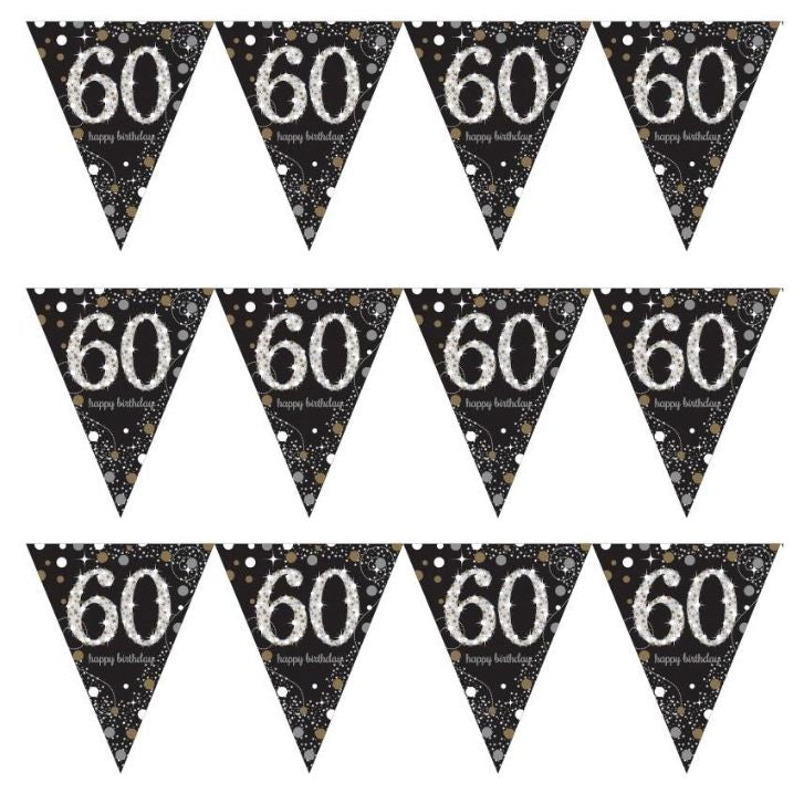 Gold Sparkle 60th Birthday Bunting Flag Banner 4 Metres | Party Save Smile
