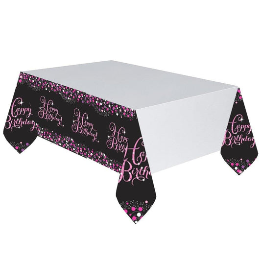 Pink Sparkling Happy Birthday Tablecloth | Party Save Smile