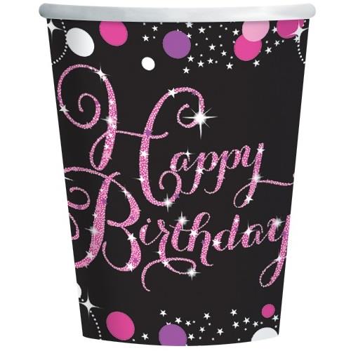 Pink Sparkling Happy Birthday Paper Cups | Party Save Smile