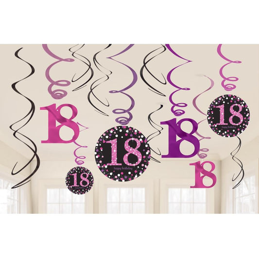 Pink Sparkling 18th Birthday Hanging Decorations | Party Save Smile