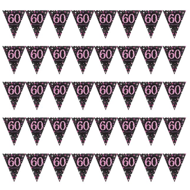 Pink Sparkle 60th Birthday Bunting Flag Banner 4 Metres | Party Save Smile