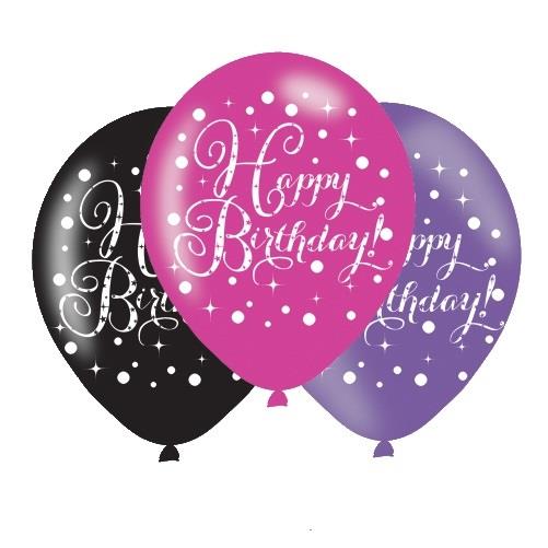 Pink Sparkling Happy Birthday Balloons (Latex) | Party Save Smile