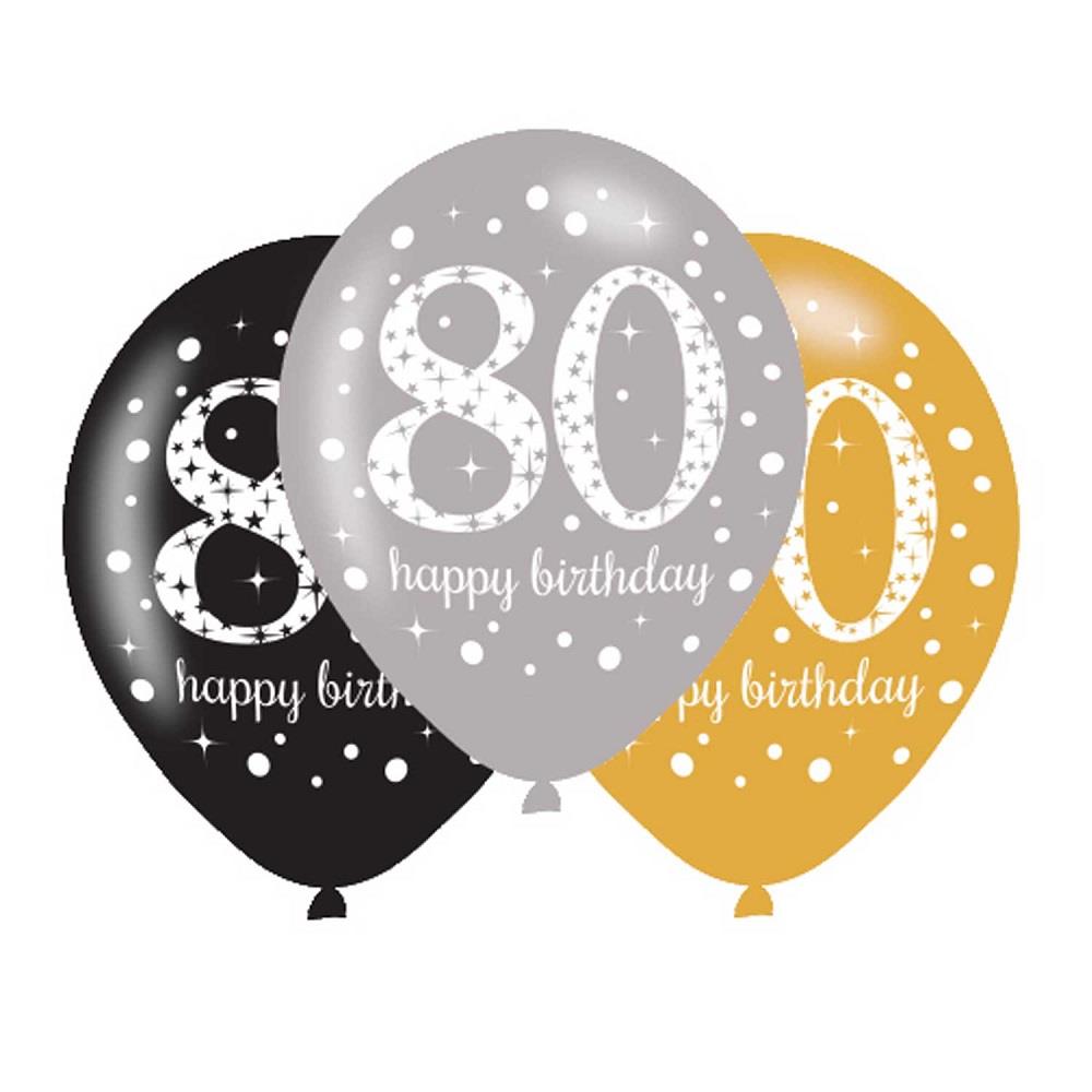 Gold Sparkle 80th Birthday Latex Party Balloons Pack of 6 | Party Save Smile