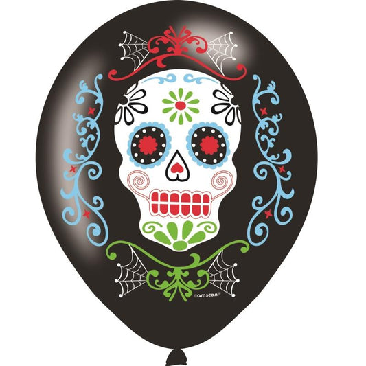 Sugar Skull Latex Balloons 11 Inch 6 Pack | Party Save Smile