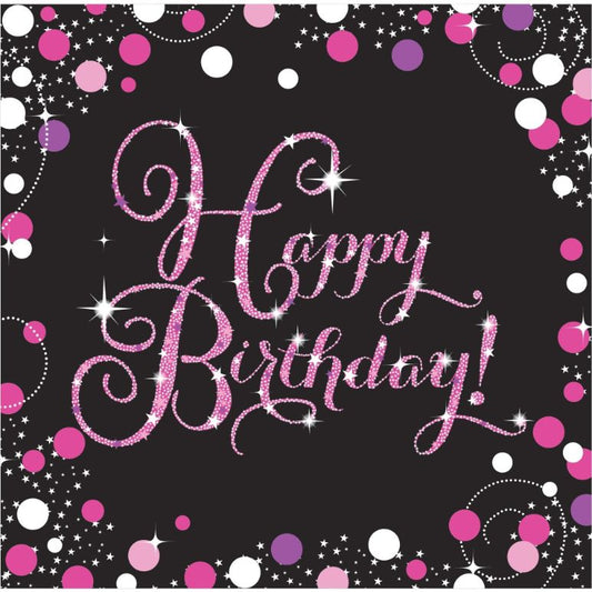 Pink Sparkle Happy Birthday Party Napkins