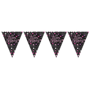 Pink Sparkling Happy Birthday Bunting 4 Metres