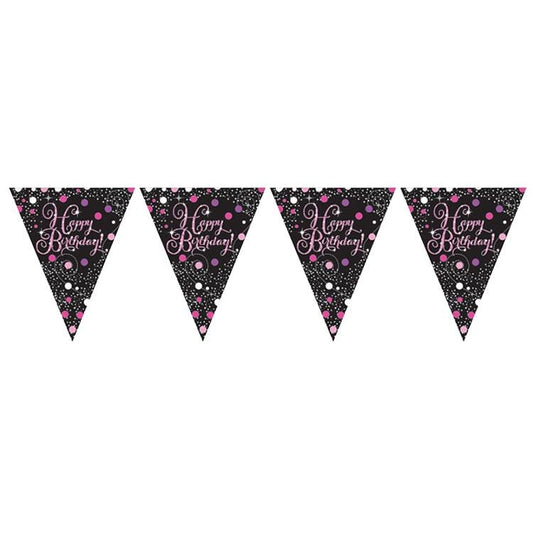 Pink Sparkling Happy Birthday Bunting | Party Save Smile