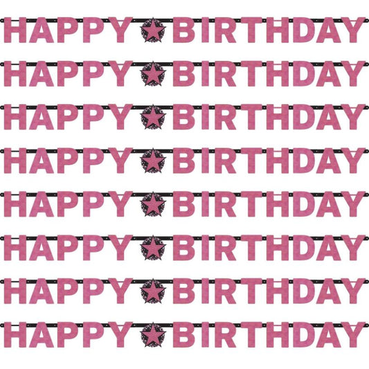 Pink Sparkling Happy Birthday Banners (Paper) | Party Save Smile