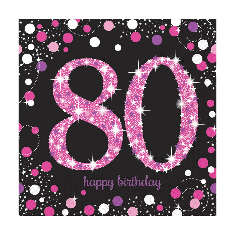 80th Birthday Decorations Pack - Pink and Black