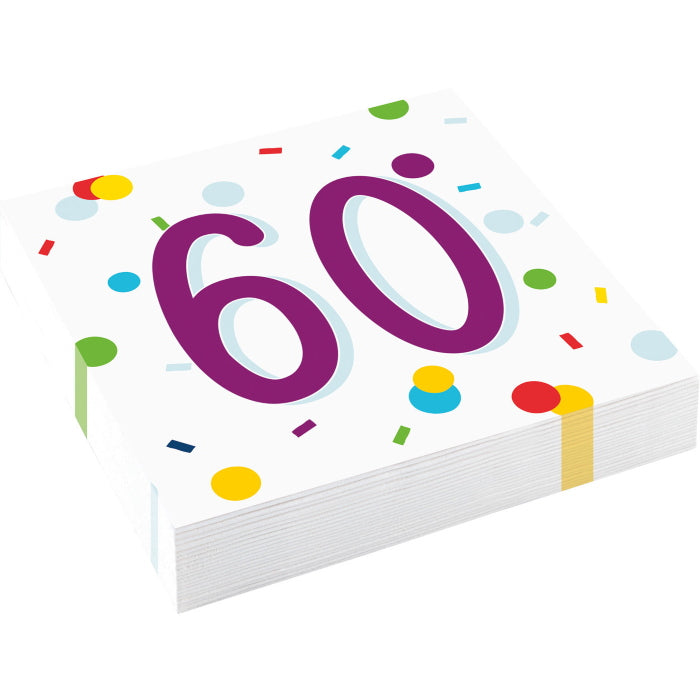 Rainbow 60th Birthday Plates and Napkins: Tableware Party Kit