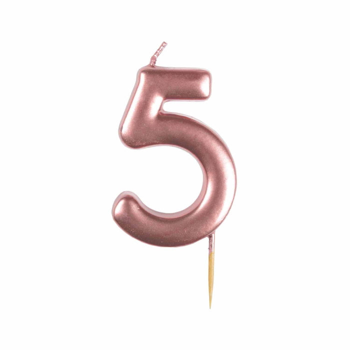 Metallic Rose Gold Number 5 Cake Candle | Party Save Smile