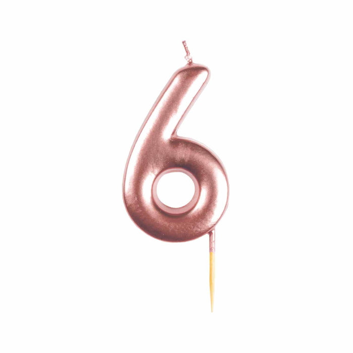 Metallic Rose Gold Number 6 Cake Candle | Party Save Smile