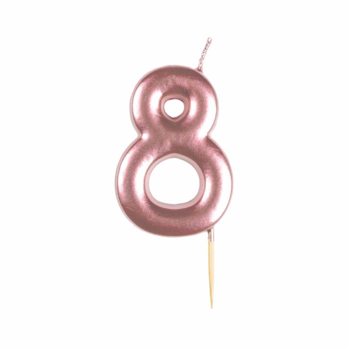 Metallic Rose Gold Number 8 Cake Candle | Party Save Smile