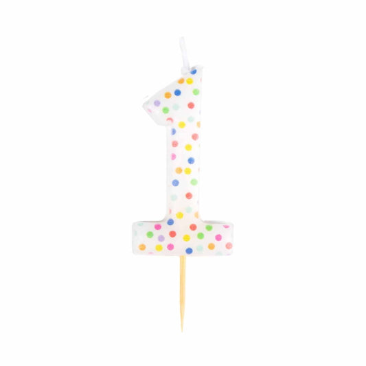 Rainbow Polka Dot Number 1 Cake Candle