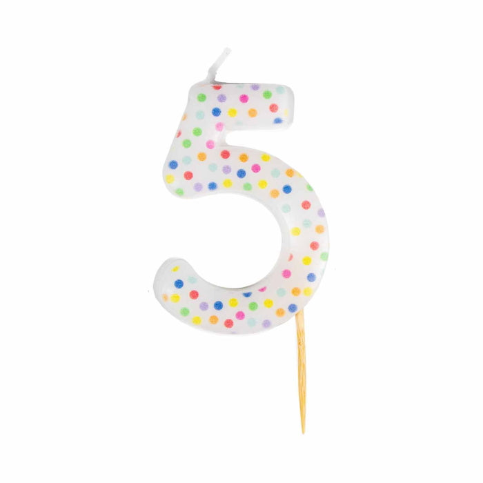 Rainbow Polka Dot Number 5 Cake Candle 6cm | Party Save Smile