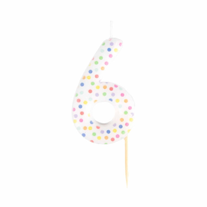 Rainbow Polka Dot Number 6 Cake Candle 6cm | Party Save Smile