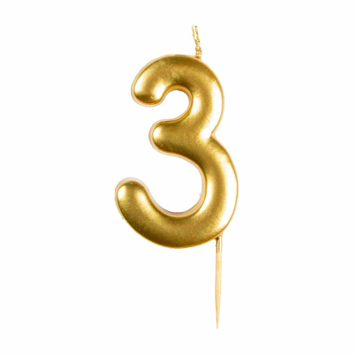 Gold Metallic Number 3 Cake Candle | Party Save Smile