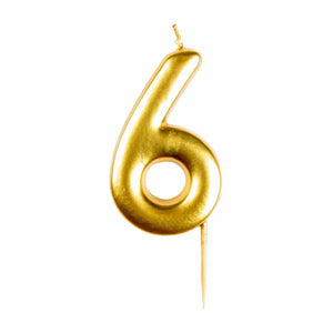 Gold Metallic Number 6 Cake Candle