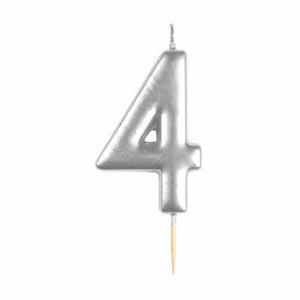 Silver Metallic Number 4 Cake Candle