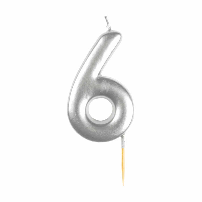 Silver Metallic Number 6 Cake Candle | Party Save Smile