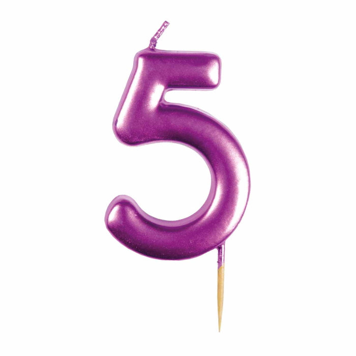 Pink Metallic Number 5 Cake Candle | Party Save Smile